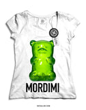 T-shirt donna bianca Orsetto Gommoso Mordimi verde