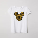T-shirt donna bianca – Minnie animalier leopard glitter