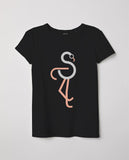 T-shirt Donna nera Fenicottero font