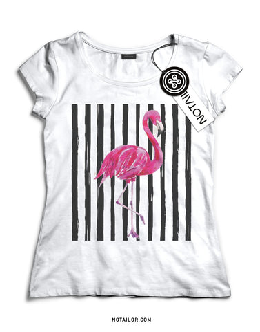 T-shirt donna Pink flamingo Black lines